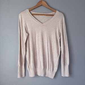 Faded Glory Long Sleeve sweater top V neck XL 16-18 Beige casual